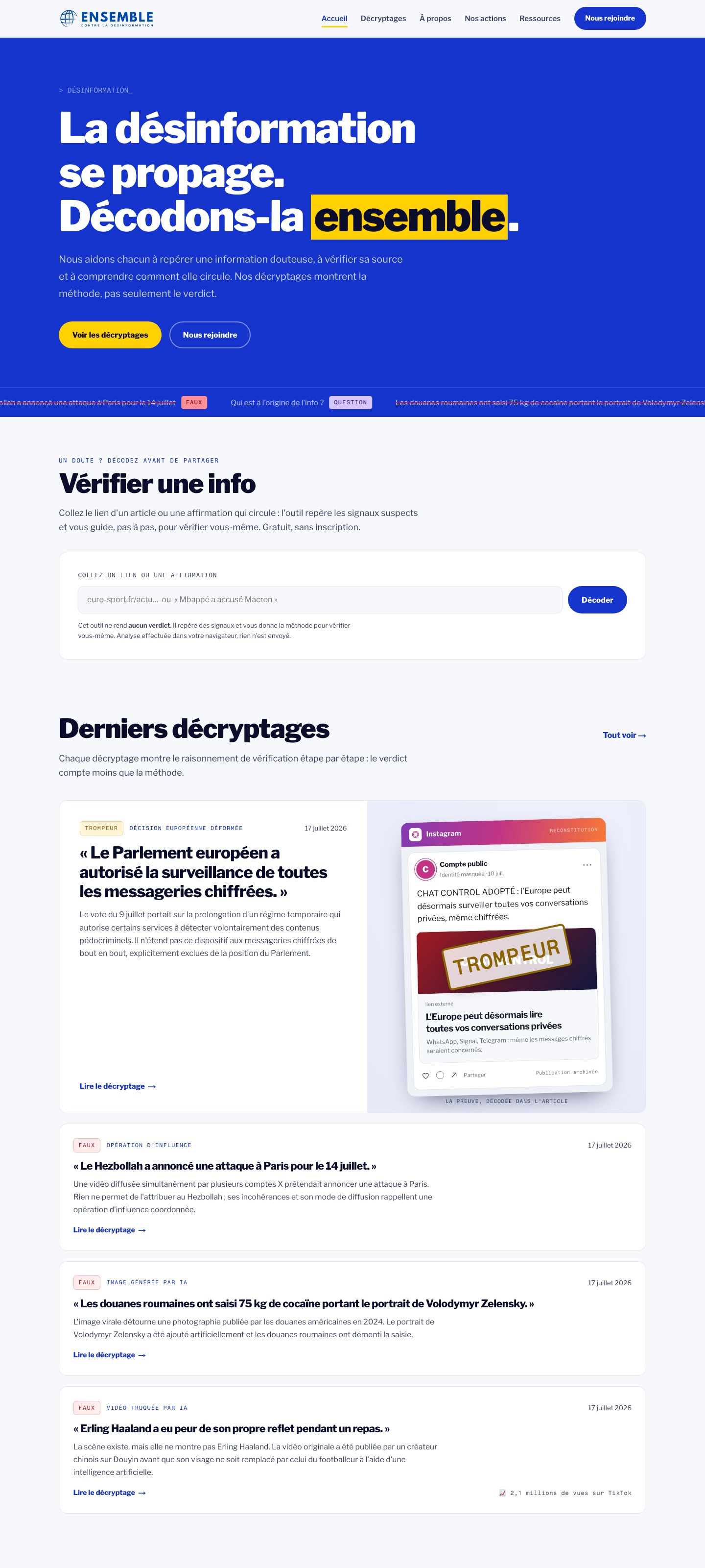 Capture longue du site Ensemble contre la désinformation