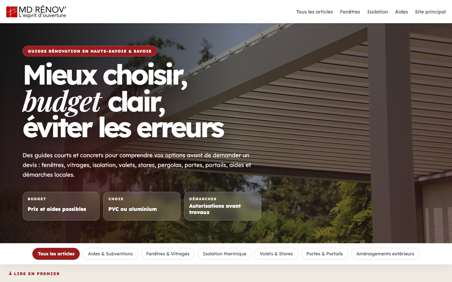 Page d'accueil du site Blog MD Rénov'
