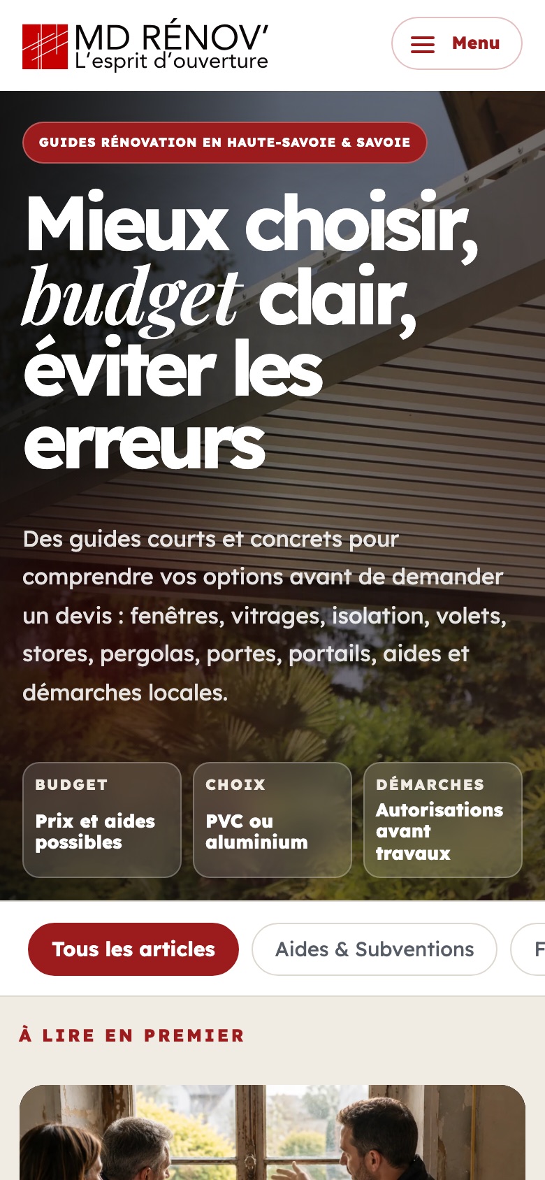 Site Blog MD Rénov' sur téléphone