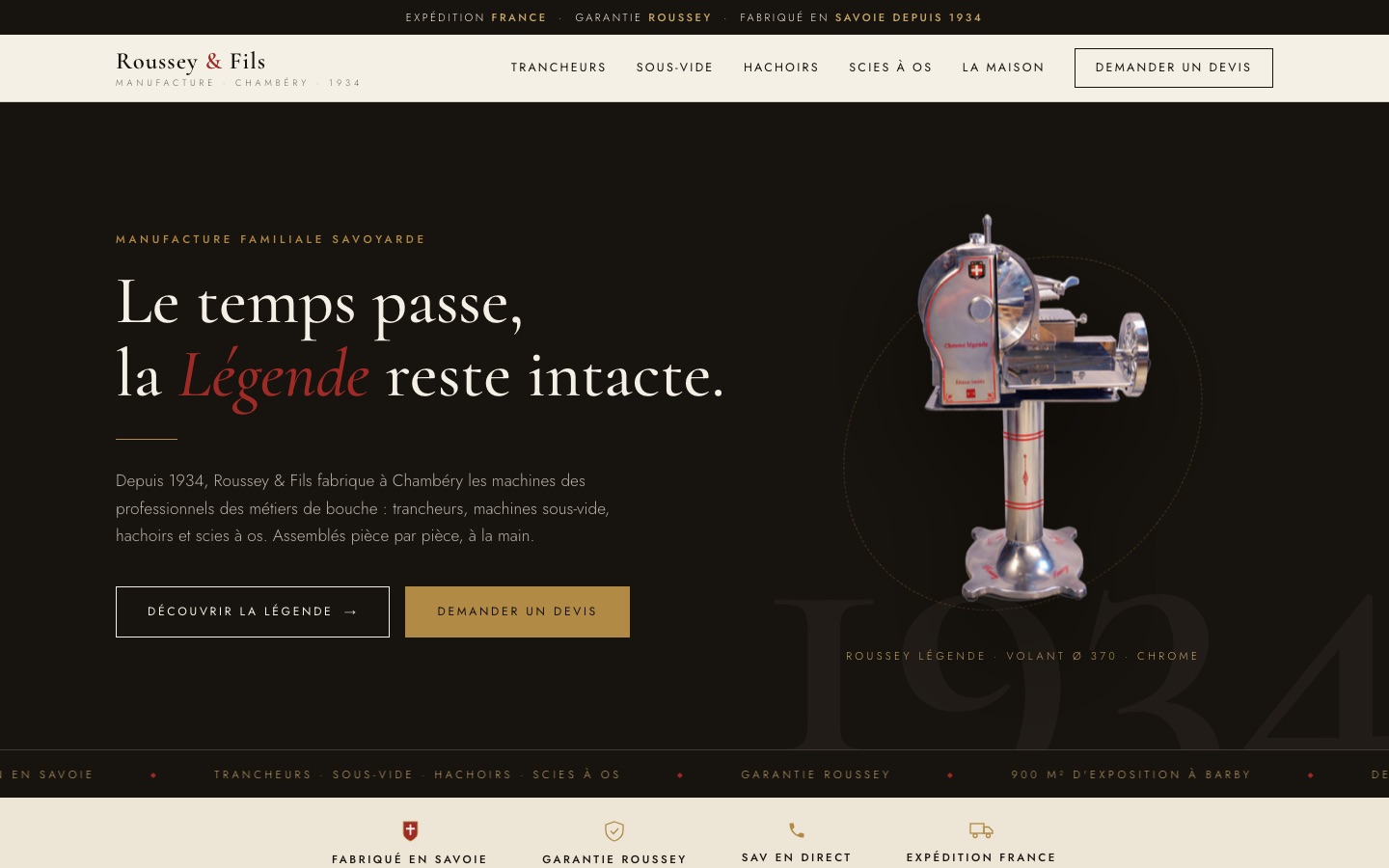 Page d'accueil du site Roussey & Fils